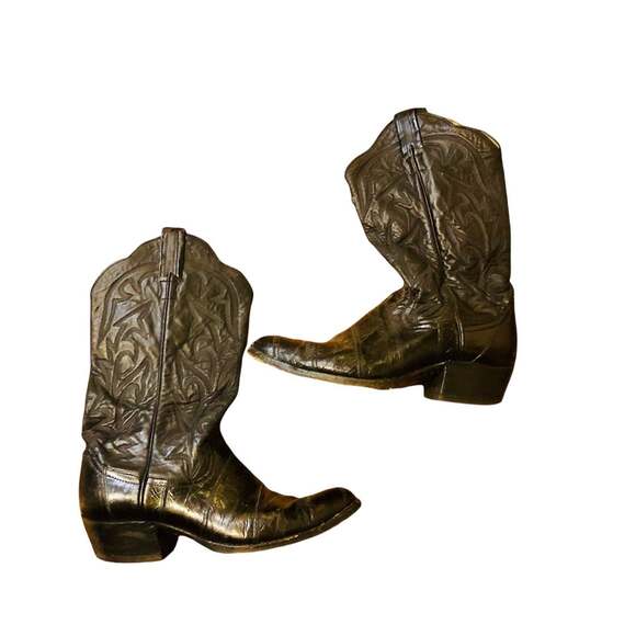 Black Leather Larry Mahan Cowboy Western Boots shoe - Picture 2 of 12